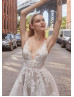 V Neck Beaded Ivory Lace Tulle Airy Wedding Dress